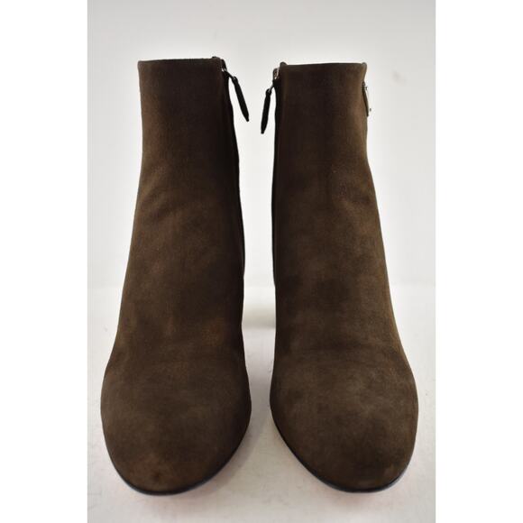 Prada 55MM Moro Chocolate Brown Suede Logo Short Ankle Block Heel Bootie 37.5 - Picture 9 of 16